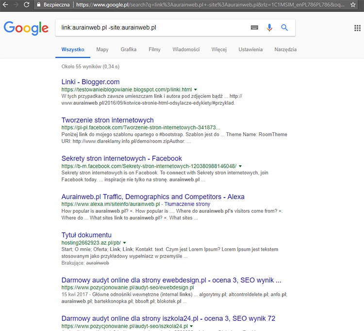 wynik wyszukiwania Jak sprawdzić linki przychodzące do strony?