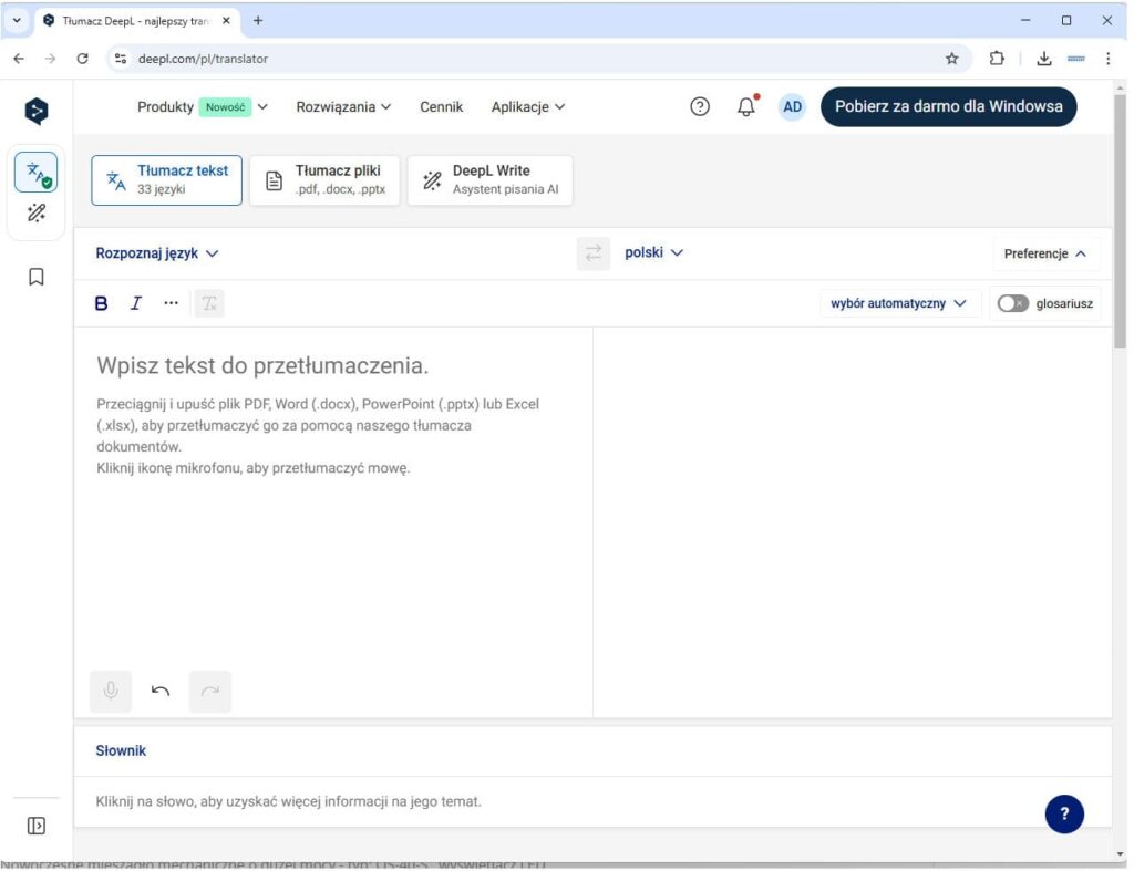 DeepL tłumaczenie tekstu