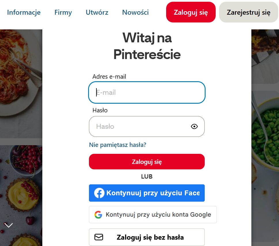 zakładanie konta na pintrest